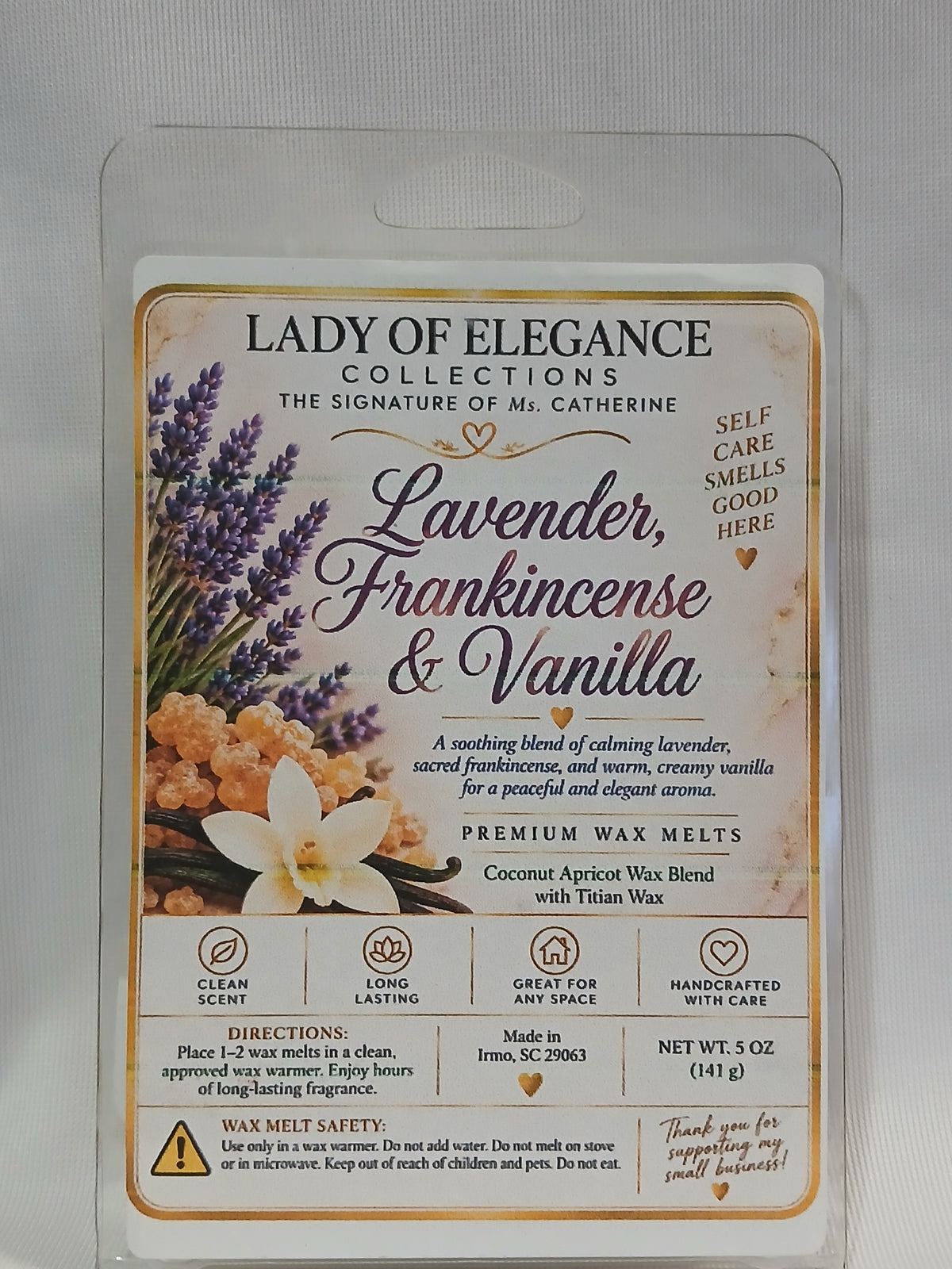 Lavender, Frankincense & Vanilla – 5 oz Premium Wax Melt